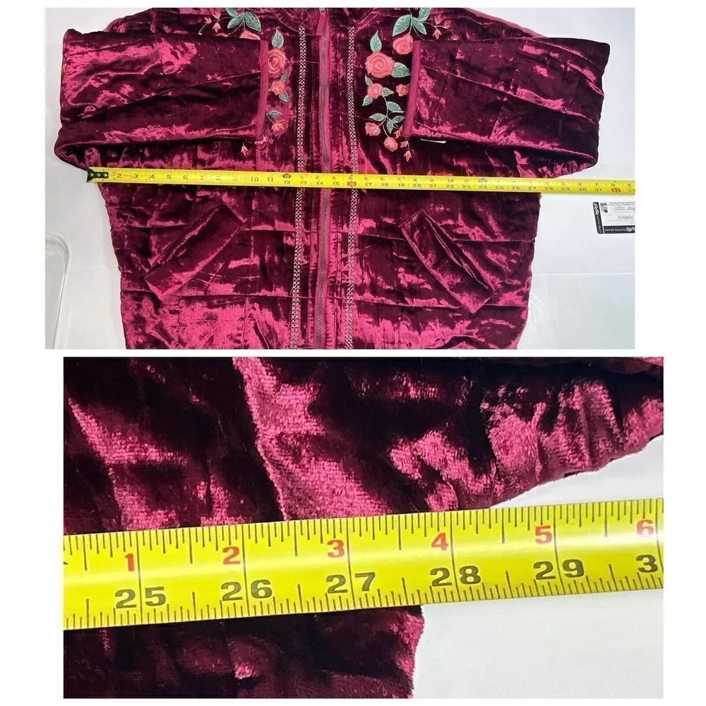 Free People x Anna Sui Rose Garden Velvet Embroidery Dolman Quilted Jacket New M
